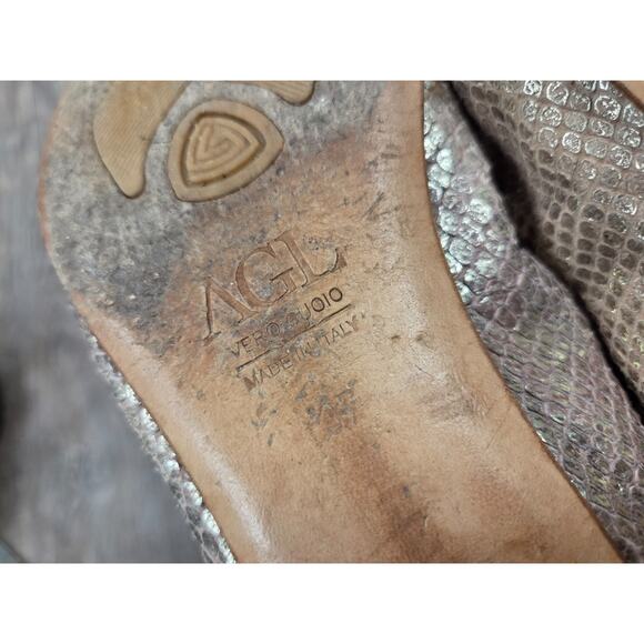 AGL Attilio Giusti Leombrun Black Brown Snake Skin Point Toe Flats Shoes Size 37 - Picture 11 of 11